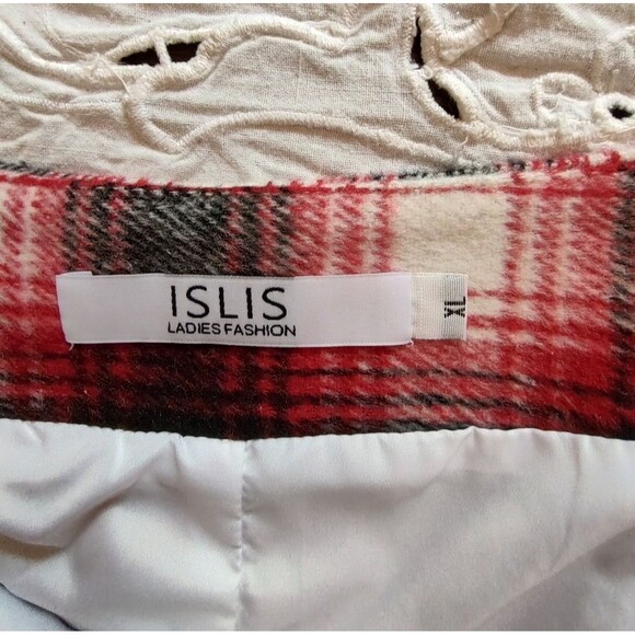 Islis Red Black Wool Plaid Mini Skirt Fully Lined. XL NWT - Picture 5 of 7
